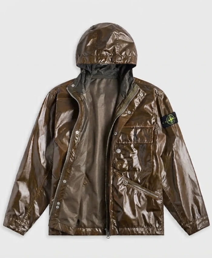 Stone Island Mussola Gommata TC Garment Dyed Leather Hooded Jacket