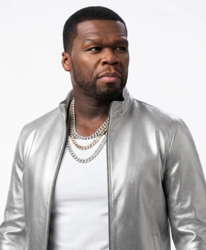 Street Fighter Curtis James Metallic Silver Leather Jacket Sale