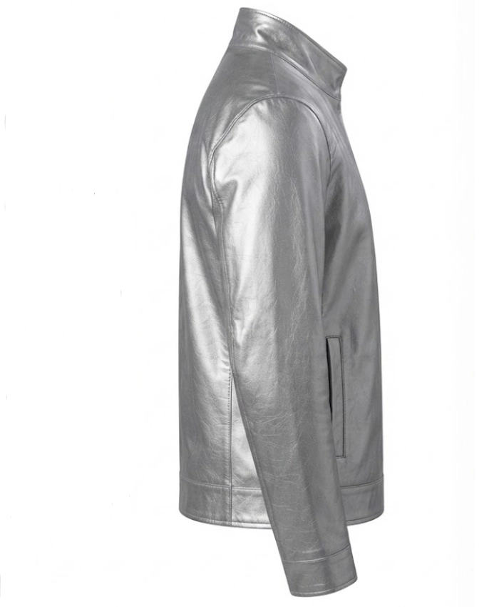 Street Fighter Curtis James Metallic Silver Leather Jacket