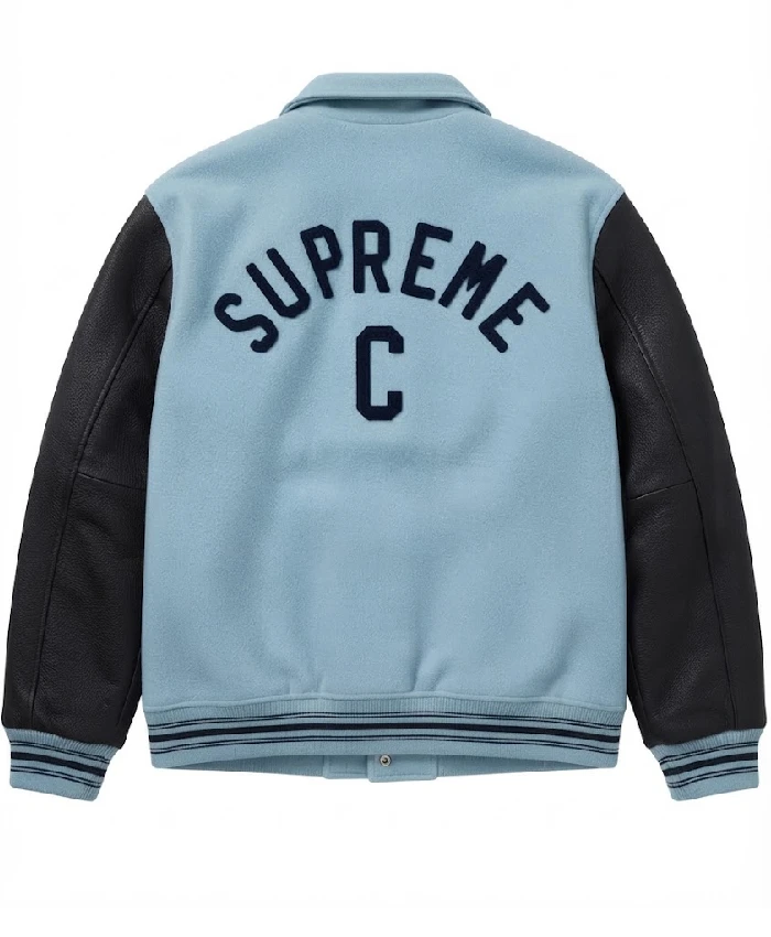 Supreme 2013 Captain Blue Wool Leather Varsity Jacket For Sale