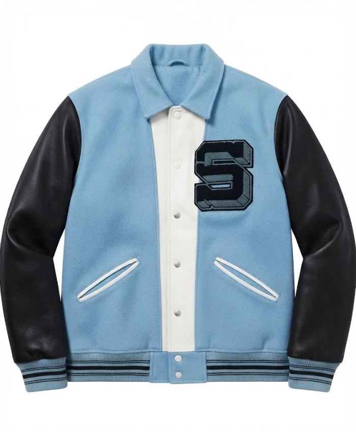 Supreme 2013 Captain Blue Wool Leather Varsity Jacket