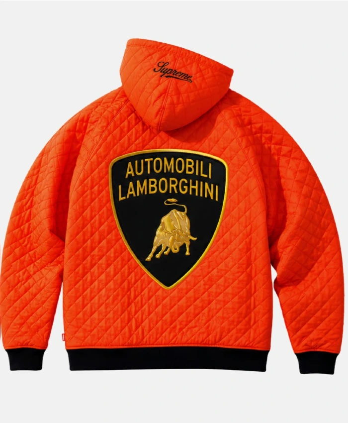 Supreme Automobili Lamborghini Zip Up Orange Hooded Work Jacket