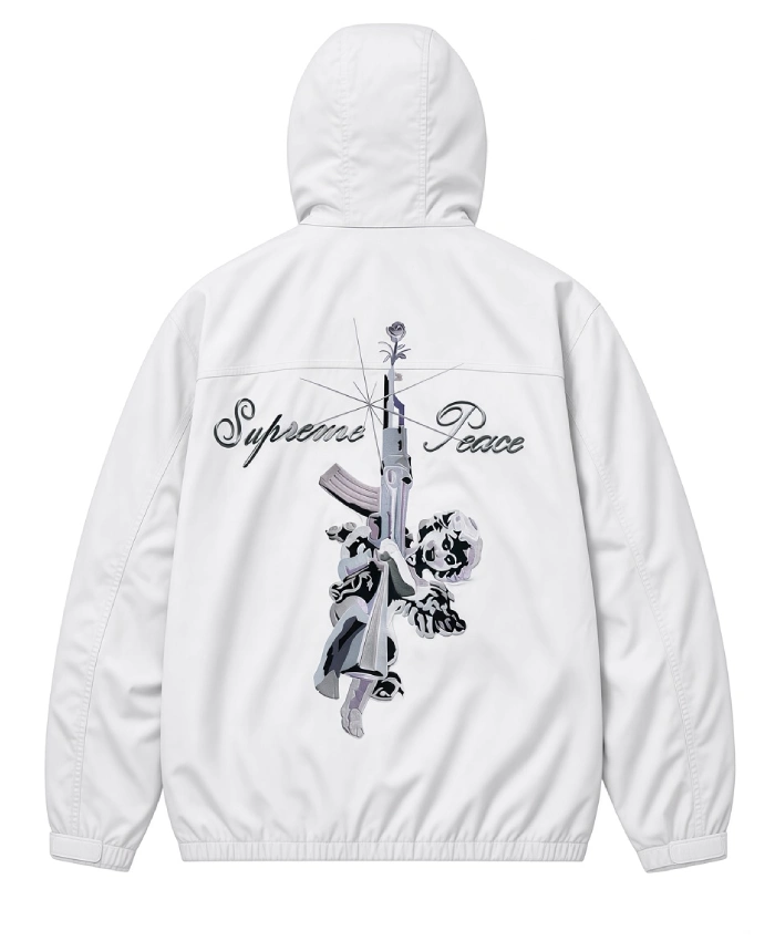 Supreme Peace Embroidered White Hooded Jacket On Sale