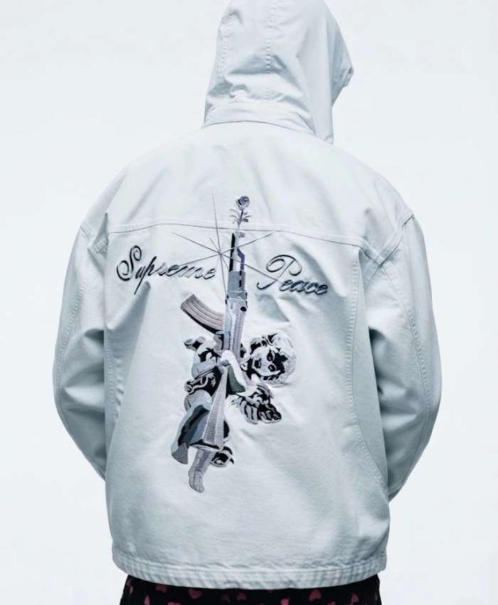 Supreme Peace Embroidered White Hooded Jacket