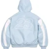 Supreme x Jordan Blue Hooded Leather Jacket For Sale 