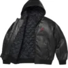 Supreme x Jordan Hooded Leather Jacket For Sale 