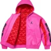 Supreme x Jordan Pink Hooded Leather Jacket For Sale 