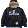 Supreme x Mitchell and Ness Teams Black Hooded Satin Varsity Jacket For Sale