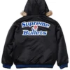 Supreme x Mitchell and Ness Teams Hooded Black Satin Varsity Jacket For Sale