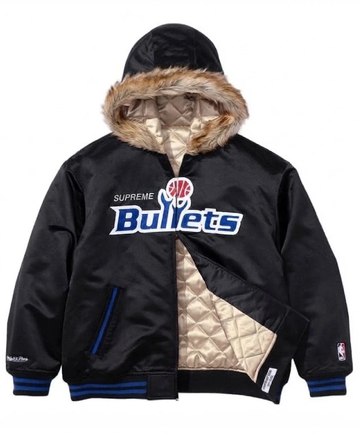 Supreme x Mitchell and Ness Teams Hooded Satin Varsity Jacket For Sale