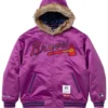 Supreme x Mitchell and Ness Teams Hooded Satin Varsity Purple Jacket For Sale