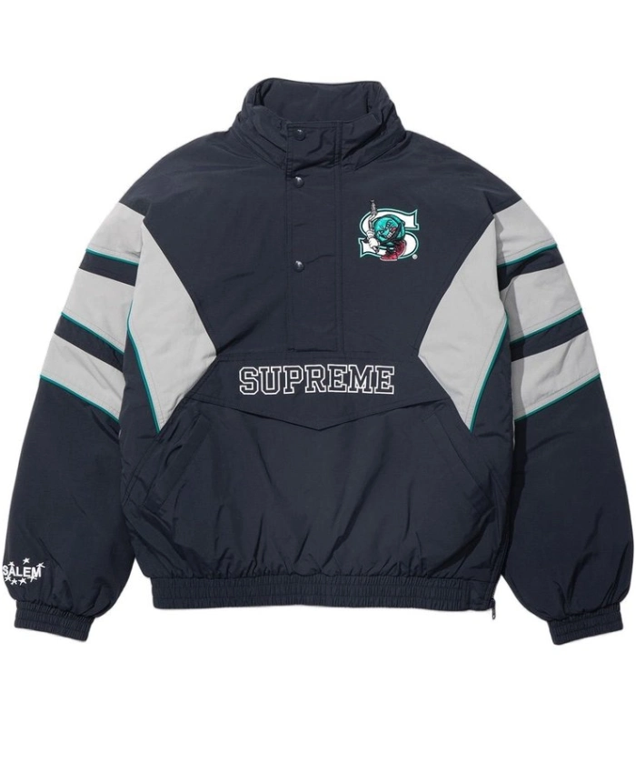 Supreme x SALEM Half Zip Navy Stadium Jacket
