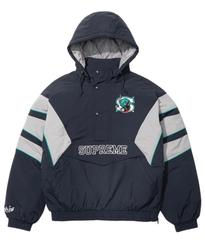 Supreme x SALEM Navy Half Zip Stadium Jacket