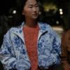 TV Series Ted Lasso Season 04 Blue Toile de Jouy Print and White Finish Floral Track Jacket