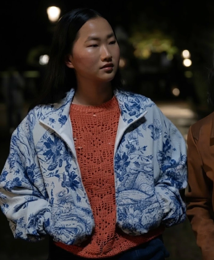 TV Series Ted Lasso Season 04 Blue Toile de Jouy Print and White Finish Floral Track Jacket
