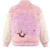 Takashi Murakami Japan Mononoke Sakura Pink Wool Varsity Bomber Jacket On Sale