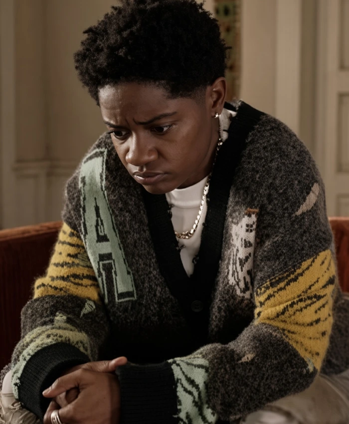 Tamia Cooper All American Bre Z Distressed Grey Graphics Oversize Cardigan