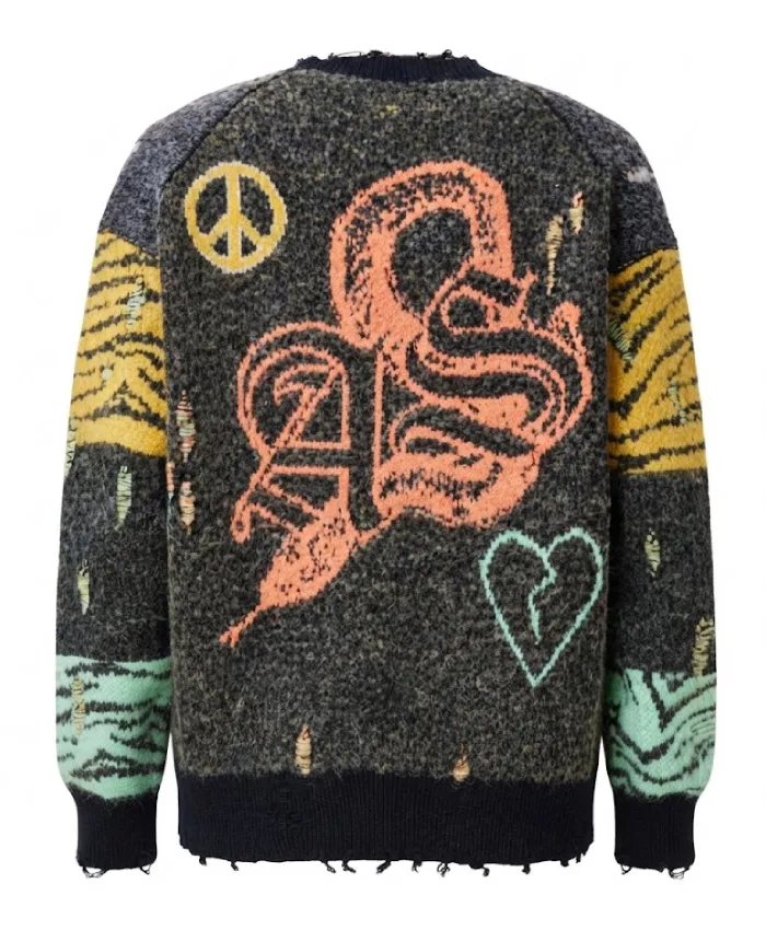 Tamia Cooper All American S08 Bre Z Distressed Grey Graphics Oversize Cardigan