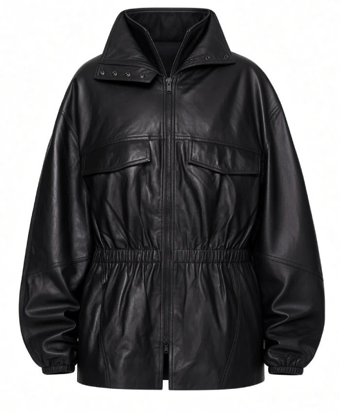 The Frankie Shop Carnaby Rihanna Black Leather Jacket On Sale
