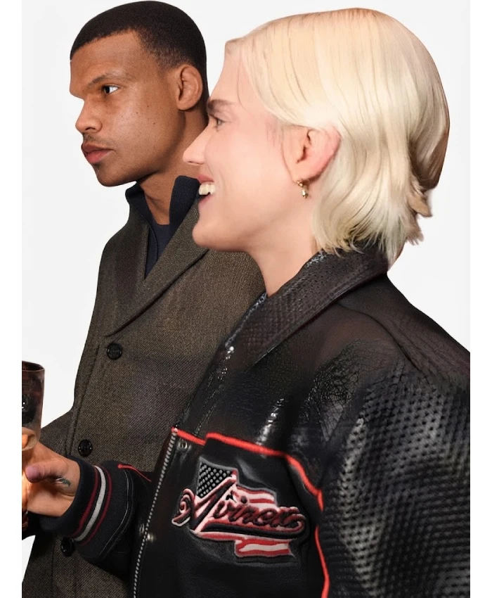 Tigerlily Taylor Wuthering Heights 2026 Movie Event Black Bomber Leather Jacket