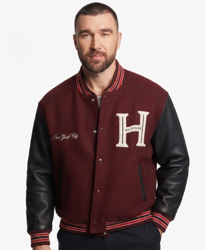 Tommy Hilfiger Travis Kelce Mixed Media Varsity Jacket