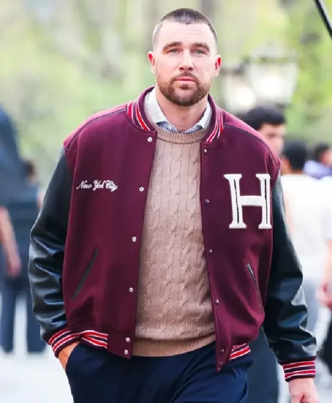 Tommy Hilfiger Travis Kelce Mixed Media Wool Varsity Jacket On Sale