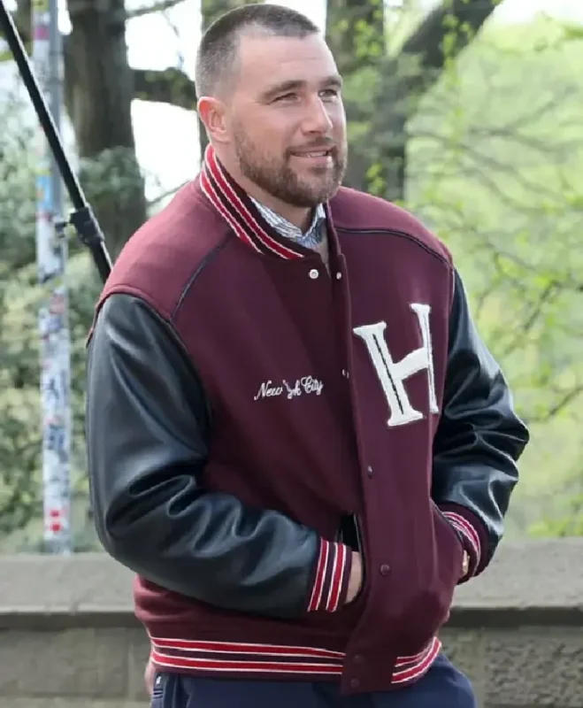 Tommy Hilfiger Travis Kelce Mixed Media Wool Varsity Jacket Sale