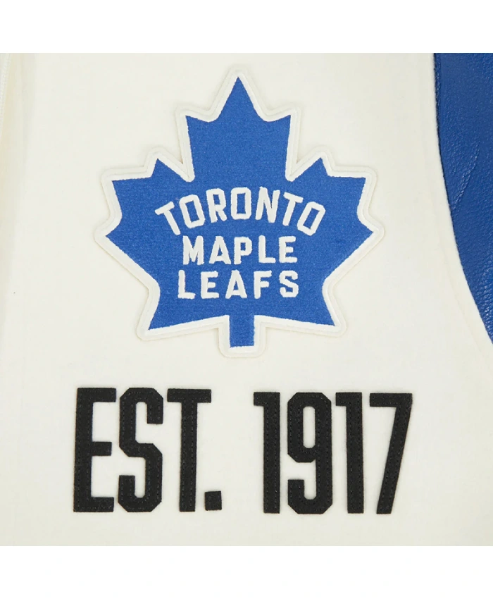 Toronto Maple Leafs Modern Originals Classic Rib Blue and White Wool Varsity Jacket Sale