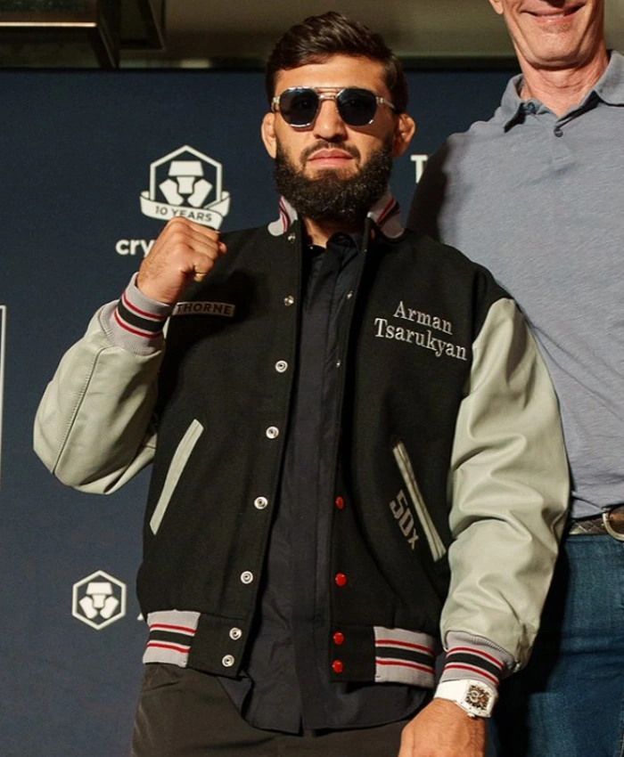 UFC 2026 Arman Tsarukyan 50th Clean Drug Test Green and White Varsity Jacket
