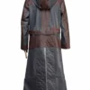 Video Game PUBG Brown And Grey Long Leather Hooded Coat