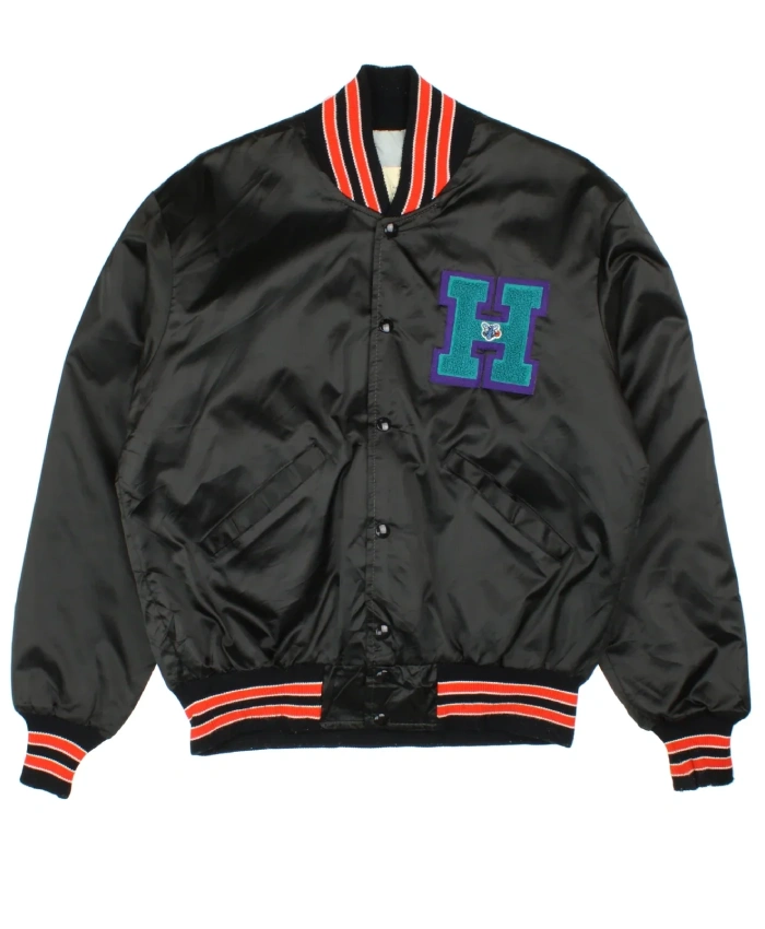 Vintage Charlotte Hornets Black Full Snap Satin Jacket