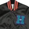 Vintage Charlotte Hornets Black Full Snap Satin Varsity Jacket