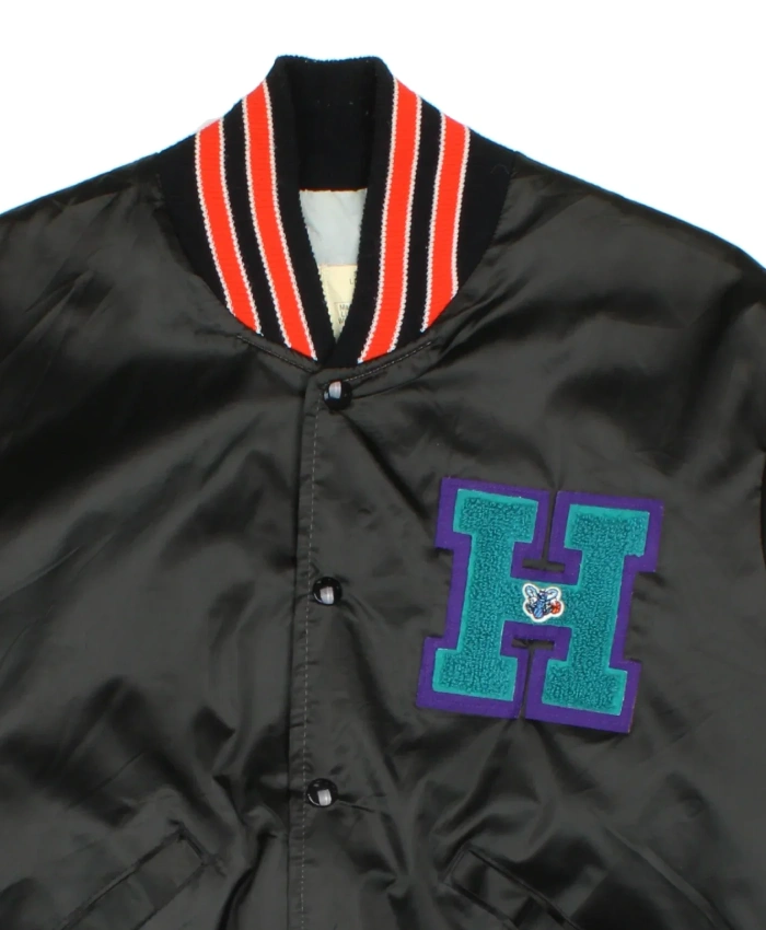 Vintage Charlotte Hornets Black Full Snap Satin Varsity Jacket