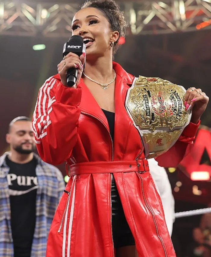 WWE NXT 2026 TNA Knockouts Champion Kelani Jordan Red Adidas 3 Stripes Hooded Coat