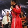 WWE NXT 2026 TNA Knockouts Champion Kelani Jordan Red Leather Adidas 3 Stripes Hooded Coat