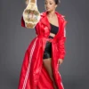 WWE NXT TNA Knockouts Champion Kelani Jordan Red Leather Adidas 3 Stripes Hooded Coat