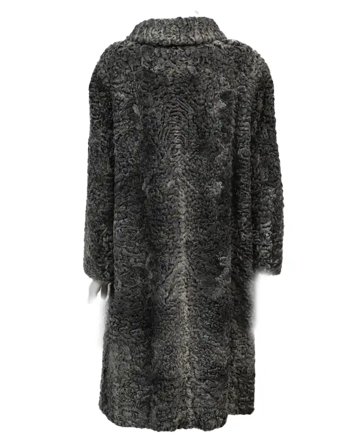 Women Persian Lamb Broadtail Fur Duster Black Long Coat - Image 3