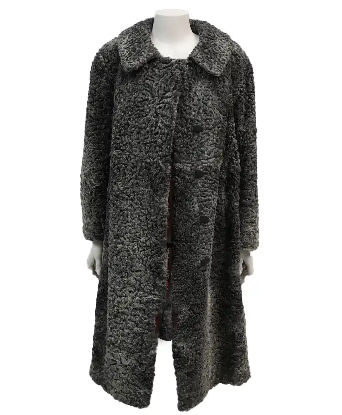 Women Persian Lamb Broadtail Fur Duster Black Long Coat - Image 2