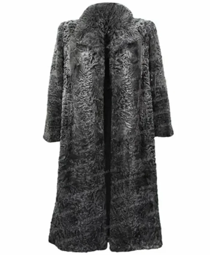 Women Persian Lamb Broadtail Fur Duster Black Long Coat