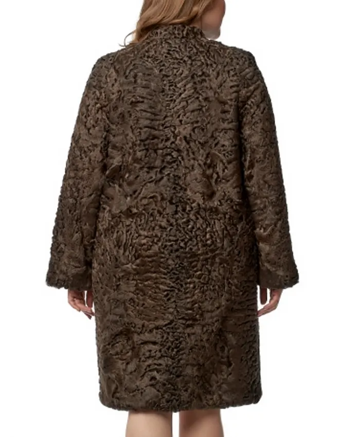 Women Persian Lamb Swakara Broadtail Brown Fur Warm Coat - Image 3