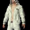 Womens PUBG Leather White Hooded Jacket