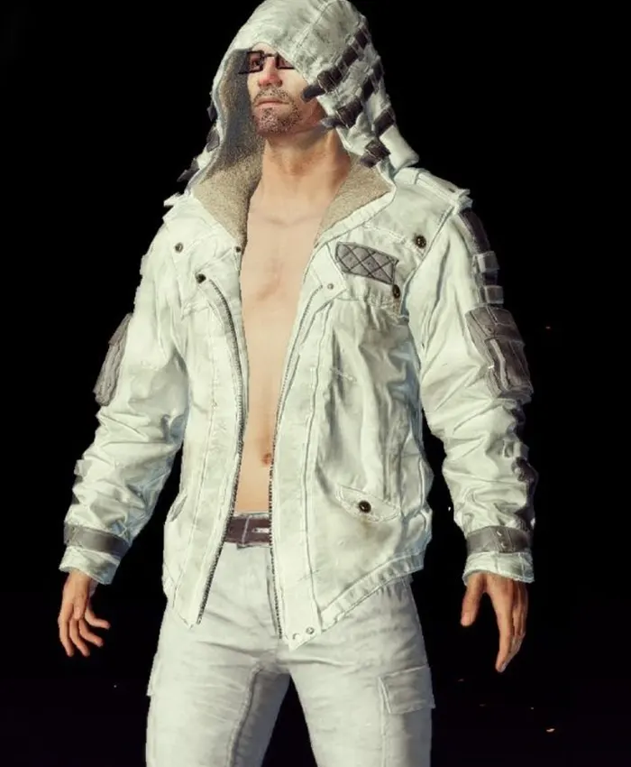 Womens PUBG Leather White Hooded Jacket