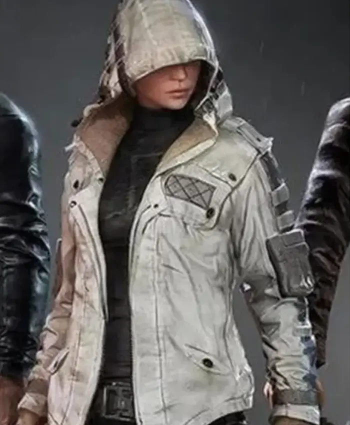 Womens PUBG White Leather Hooded Jacket