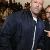 2026 London Fashion Week Jason Statham Blue Satin Bomber Jacket
