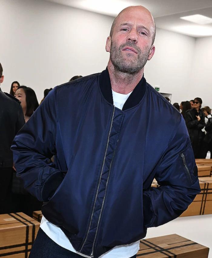 2026 London Fashion Week Jason Statham Blue Satin Jacket