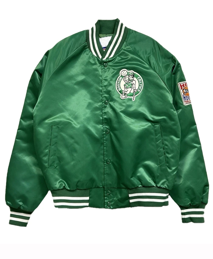 90s Boston Celtics Spellout Full Snap Bomber Jacket