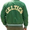 90s Boston Celtics Spellout Full Snap Green Satin Bomber Jacket
