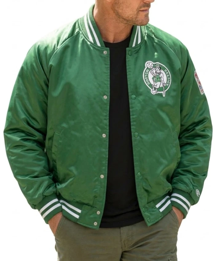 90s Boston Celtics Spellout Full Snap Green Satin Jacket