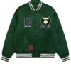 AAPEUNVS Embroidered Full Snap Green Bomber Jacket For Sale 