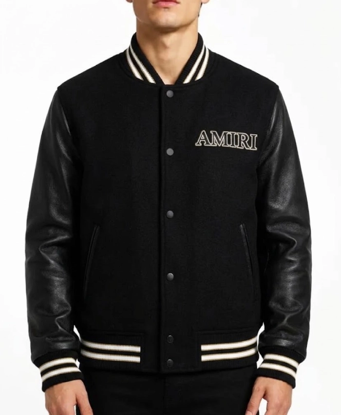 AMIRI Full Snap Wool Black Varsity Jacket For Sale